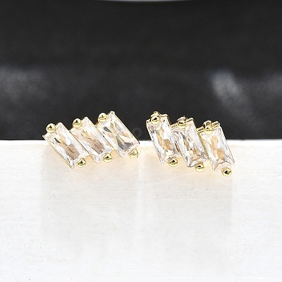 Clear Cubic Zirconia Triple Rectangle Stud Earrings EJEW-L234-083G-1