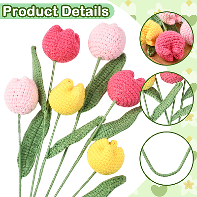 9Pcs 3 Colors Polyester with Iron Wire Artificial Tulip Flower AJEW-SC0031-42A-1