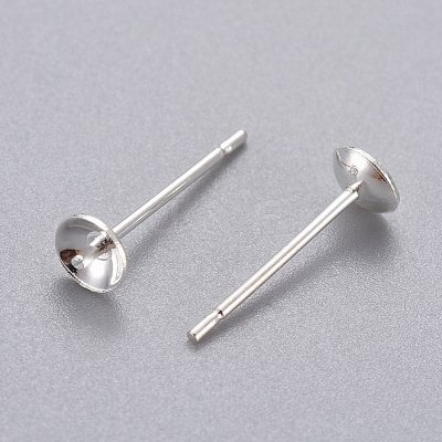 304 Stainless Steel Post Stud Earring Settings For Half Drilled Bead STAS-H558-08S-1