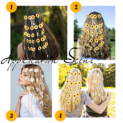 2Pcs 2 Colors Cloth Sunflower Hippie Headband Floral Crown OHAR-CP0001-15-1