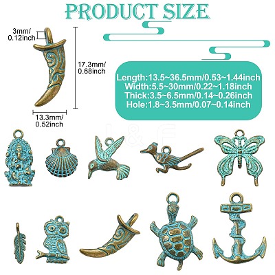 50Pcs 10 Styles Tibetan Style Alloy Pendants FIND-CJ0004-28-1