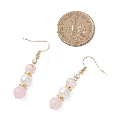 Round Natural Rose Quartz Dangle Earrings EJEW-JE06778-02-1