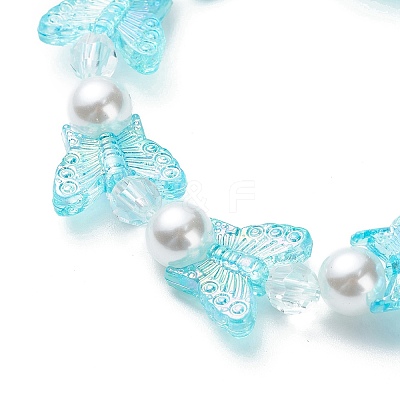 4Pcs 4 Color Acrylic Butterfly & Plastic Pearl Beaded Stretch Bracelets BJEW-JB08859-1