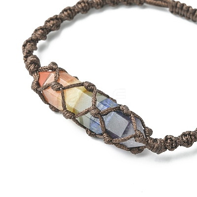 Chakra Theme Bullet Natural Mixed Gemstone Braided Bead Bracelet BJEW-TA00315-1