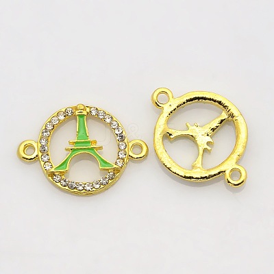 Golden Tone Alloy Enamel Rhinestone Multi-stone Links connectors ENAM-J474-02G-1