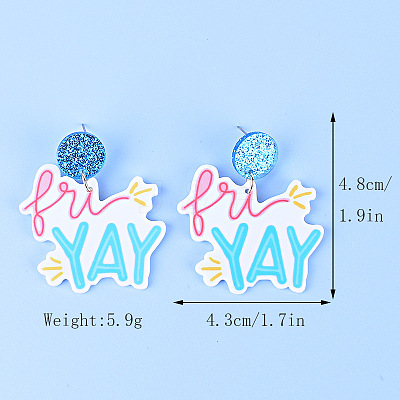 Word Friyay Acrylic Dangle Stud Earrings FS-WG01C29-02-1