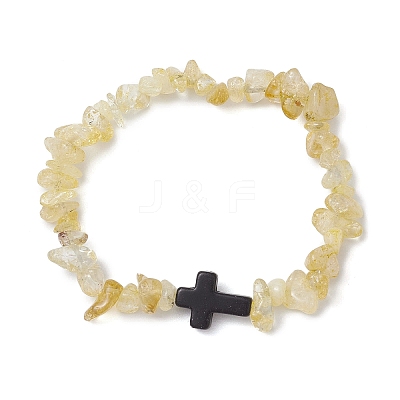 Natural Citrine Chips Stretch Bracelets for Women Men BJEW-JB11341-01-1