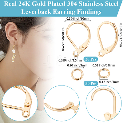 30Pcs 304 Stainless Steel Leverback Earring Findings STAS-BBC0009-22-1