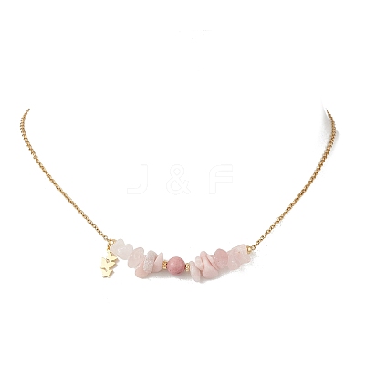 Natural Mixed Gemstone Chip and Round Beaded Pendant 304 Stainless Steel Cable Chain Necklaces for Women NJEW-JN05741-1