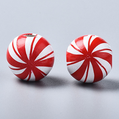 Painted Natural Wood European Beads WOOD-S057-044-1