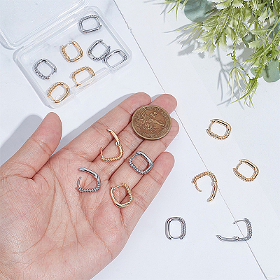 16Pcs 2 Colors Half Spiral Rectangle Brass Hoop Earrings for Women EJEW-UN0003-26-1