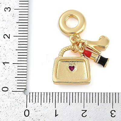 Rack Plating Brass Clear Cubic Zirconia Makeup European Dangle Charms KK-P287-34C-G-1