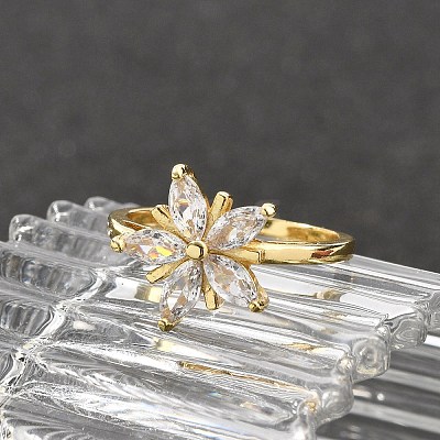 Rack Plating Brass Micro Pave Cubic Zirconia Finger Rings for Women RJEW-M027-01G-02-1