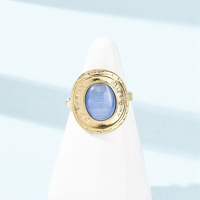 304 Stainless Steel with Glass Cat Eye Cuff Rings for Women RJEW-K309-40D-1