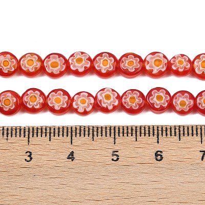 Handmade Millefiori Glass Flat Round Bead Strands LK-P010-02-1