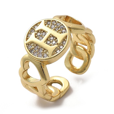 Brass Micro Pave Clear Cubic Zirconia Open Cuff Rings for Women RJEW-K289-02G-H-1