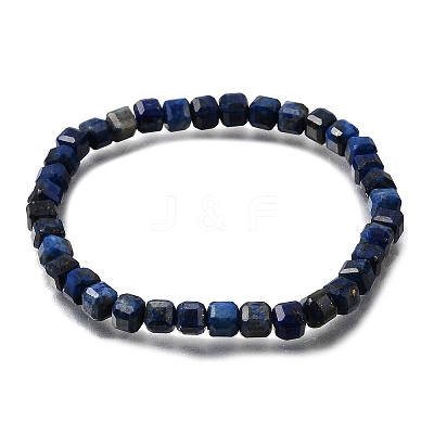 Natural Lapis Lazuli Cube Beads Stretch Bracelets for Men Women BJEW-JB12277-1