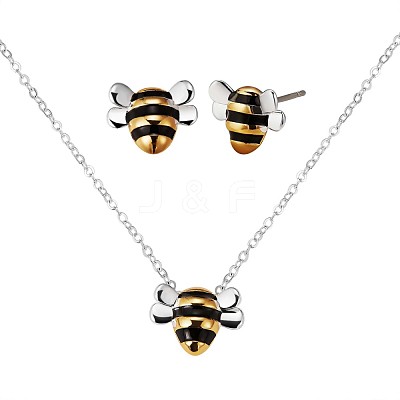 Brass Bee Stud Earrings and Pendant Necklace JX122A-1