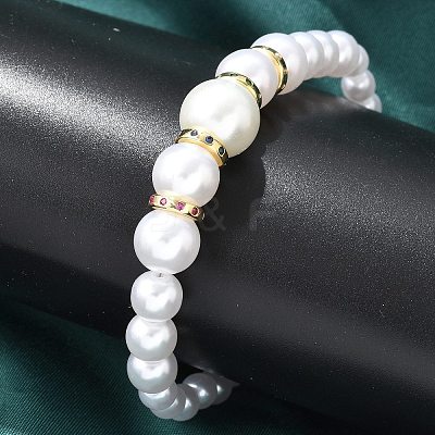 Round ABS Imitation Pearl Beads Bracelets for Women BJEW-B124-01G-1