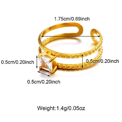 304 Stainless Steel & Cubic Zirconia Cuff Open Rings WGFA3FC-03-1