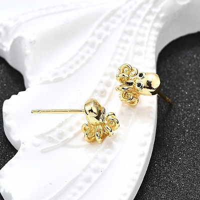 Octopus Brass Micro Pave Cubic Zirconia Stud Earrings EJEW-H157-02G-1
