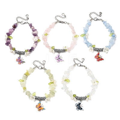 5Pcs Printed Alloy Butterfly Charm Bracelets BJEW-JB12404-1