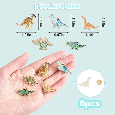 5Pcs 5 Style Dinosaurs Enamel Pins JBR096A-1