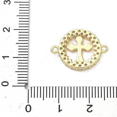 Brass Micro Pave Clear Cubic Zirconia Religion Ring with Cross Links Connector Charms KK-A282-08B-G-1
