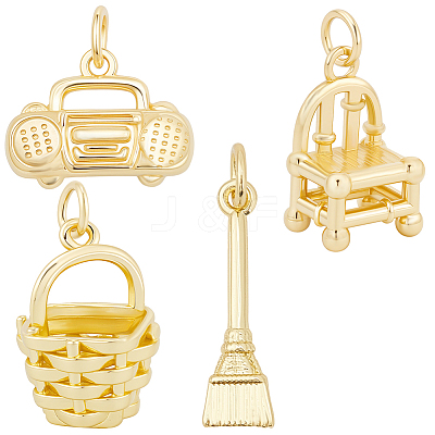 8Pcs 4 Styles Brass Pendants KK-BBC0023-02B-1