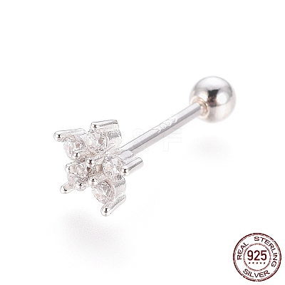 Anti-Tarnish Rhodium Plated 925 Sterling Silver Barbell Cartilage Earrings STER-I018-03P-1