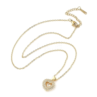 Heart 304 Stainless Steel Micro Pave Cubic Zirconia Pendant Necklaces for Women NJEW-D288-05G-1