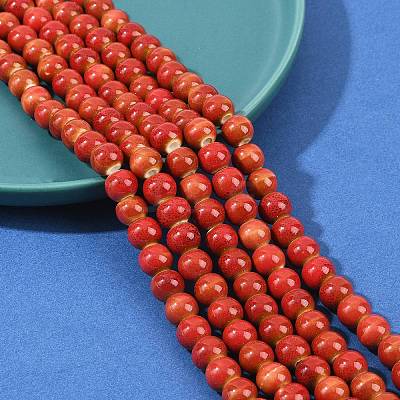 Handmade Fancy Antique Glazed Porcelain Ceramic Round Beads Strands PORC-L019-8mm-08-1