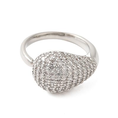 Teardrop Brass Micro Pave Clear Cubic Zirconia Open Cuff Rings for Women RJEW-A046-07P-1