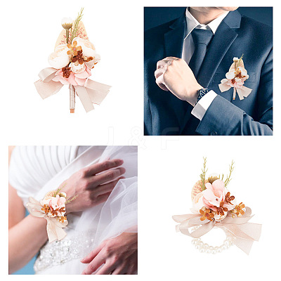 6Pcs 2 Styles Silk Cloth Imitation Rose Boutonniere & Wrist Corsage AJEW-GO0001-30-1
