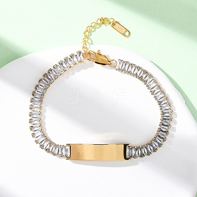 304 Stainless Steel Glass Link Chain Bracelets BJEW-G753-03G-01-1