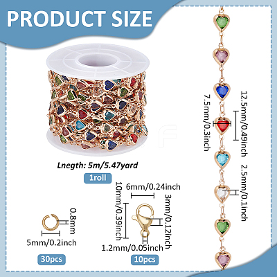1Roll Brass Glass Heart Link Chains CHC-FG0001-04-1