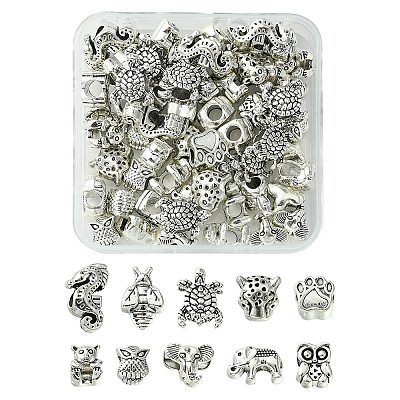 60Pcs 10 Style Tibetan Style Alloy European Beads TIBEB-FS0001-03-1