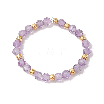 Natural Amethyst Beaded Stretch Rings for Women RJEW-JR00868-02-1