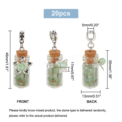 Clear Glass Bottle Natural & Synthetic Mixed Gemstone European Dangle Charms FIND-PH0007-64-1
