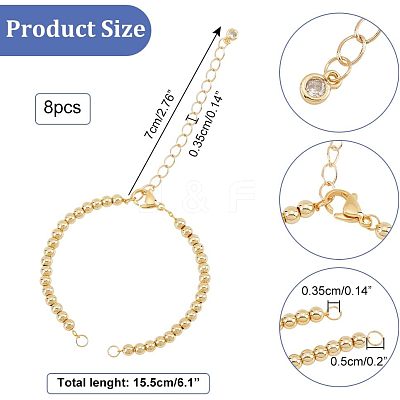 8Pcs Half Finished Brass Round Beaded Bracelets AJEW-NB0003-64-1