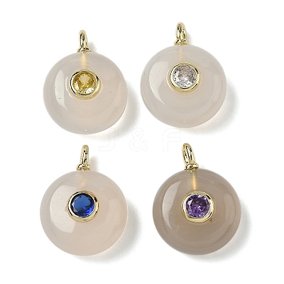 Natural Grey Agate Flat Round Pendants G-H318-01G-06-1