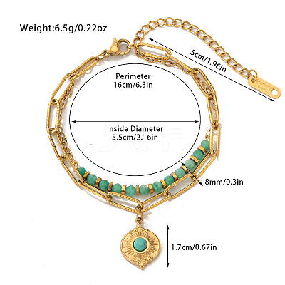 304 Stainless Steel & Natural Amazonite Beaded Double Layer Bracelets FS-WG81BCE-10-1