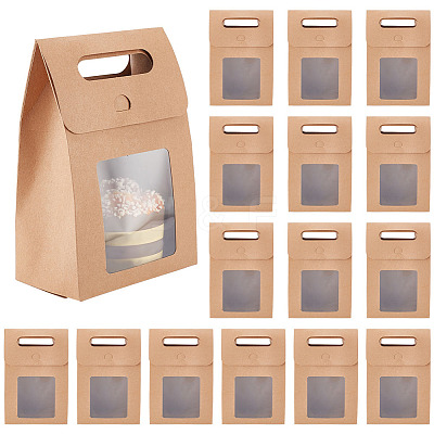 Folding Paper Gift Bags with Hole Handle and Plastic Visible Window ABAG-WH0038-52B-01-1