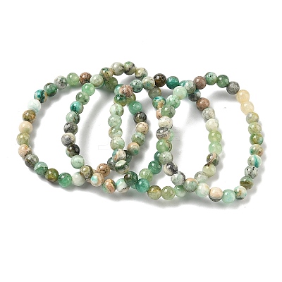 Natural Green Line Jasper Round Beaded Stretch Bracelets for Women BJEW-F535-02A-1