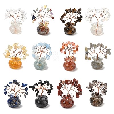 Natural & Synthetic Gemstone Chips Tree of Life Decorations DJEW-Z007-02-1
