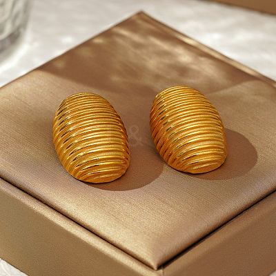 Geometric 304 Stainless Steel Stripe Oval Stud Earrings CQ0547-1