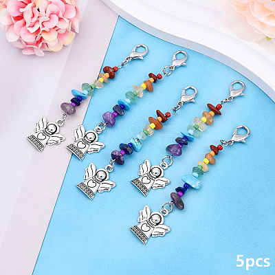 5Pcs Natural Magnesite & Amethyst & Green Aventurine & Red Aventurine & Red Jasper & Lapis Lazuli & Citrine Pendants Decorations HJEW-YW00074-01-1