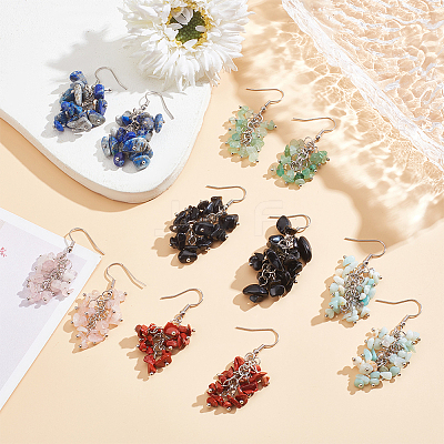 6 Pairs 6 Styles Natural Mixed Gemstone Chips Cluster Earrings EJEW-AN0004-78-1