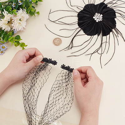 Bridal Wedding Mesh Feather Fascinator Hats Hair Chips OHAR-WH0011-47B-1
