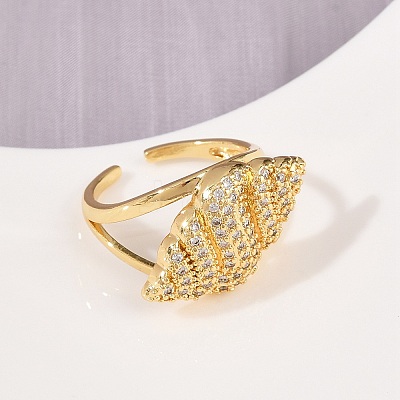 Brass Micro Pave Cubic Zirconia Cuff Rings for Women RJEW-L132-03G-03-1